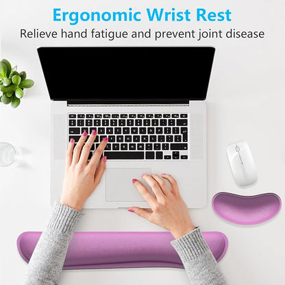Dapesuom Enlarge Keyboard Wrist Rest, Memory Foam Wrist Cushion for Desk Mats Support, Cute Typing Pain Relief Keyboard Mouse Pad Rests Set with Non-Slip Base for Gaming Laptop Office, Radiant Orchid
