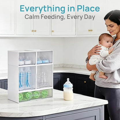 Vtopmart Stackable Storage Drawers Set of 5, Plastic Organizer Bins for Baby Bottle, Beauty Supplies Storage, Ideal for Kichen Countertop, Vanity, Bathroom, Cabinet, Pantry Organization,White
