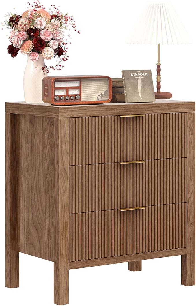 Nightstand with 6 Drawers, Dresser and Nightstand Sets, Bedside Tables, Mid Century Nightstands with 6 Wide Drawers for Bedroom, Kids’ Room, Hallway, （Walnut X 2pcs）