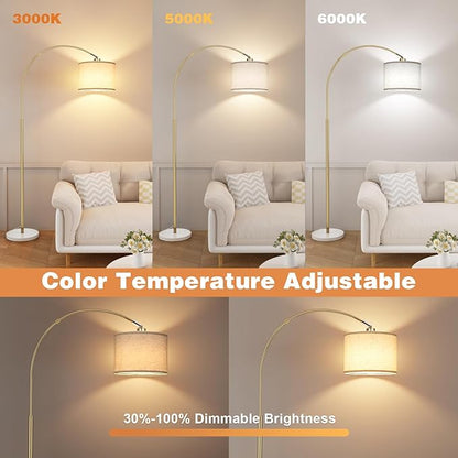 Ambimall Dimmable Arc Floor Lamp with Remote, Color Temperatures and Brightness Adjustable, Arched Floor Lamp with Rotating Head, Over Couch Arched Reading Light for Living Room (Marble Base)