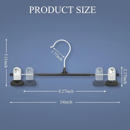 14Inch Clothes Pants Hangers with Wide Clips 10 Pack,Non-Slip Adjustable Skirt Hanger for Women,Space-Saving Heavy Duty Men Hangers for Pants,Trousers,Jeans,Shorts,Black