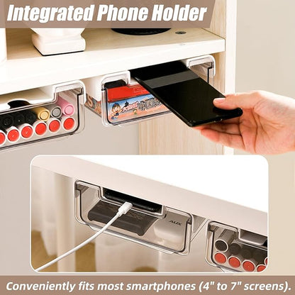 2 Pack Under Desk Storage Drawers Slide Out-Drill-On or Self-Adhesive,Large&Medium Drawer Under Desk Organizer Under Table Drawer for Home Office School Organization and Storage