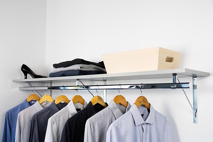 Custom Cut-to-Size Premium Wall-Mounted Shelf with Rod and Bracket Kit. 3/4" Thick Shelves, 14 inches deep. Customize The Length from 16" up to 72".
