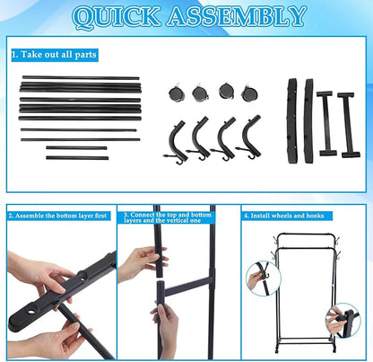 57" H Pool Towel Rack with Wheels for Outdoor 2-Tier Free Standing Towel Drying Rack Metal Heavy Duty Bathroom Pool Accessory Blanket Ladder Storage for Outdoor Spa Bathroom