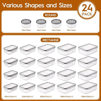48 PCS Food Storage Containers with Lids Airtight (24 Containers & 24 Lids), Leak proof Meal Prep Container Set for Kitchen Storage, BPA-free, PVC-free Plastic, Microwave/Dishwasher Safe, Labels & Pen