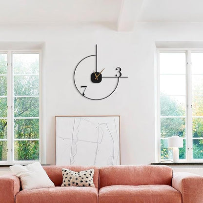 Dekory Minimalist Large Wall Clock 28-Inch – Black Metal, Silent Non-Ticking Quartz, Sleek Contemporary Design for Living Room, Dining Room, Office
