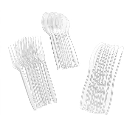 Glad Crystal Clear Assorted Plastic Cutlery Forks - Heavy Duty Disposable Silverware for Tabletop - Forks, Knives, Spoons, 24 Count - 12 Pack