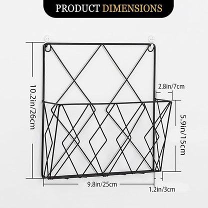 Wall-Mounted File Organizer, Metal Wall File Holder, Magazine Rack, Space-Saving Design, Ideal for Home Office, Workspace, and Study Room Organization (Black)
