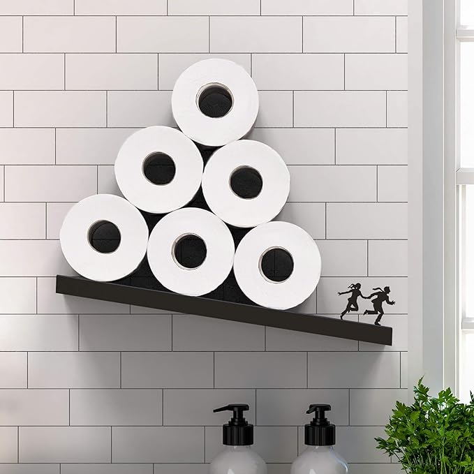 Artori Floating Toilet Paper Shelf Storage - Bathroom Wall Decorations, Tilted Wall Toilet Paper Holder, Mounted Toilet Decor Organizer for Tissue Rolls, Wipes, Towels, & More - Avalanche Black