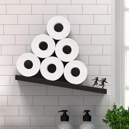 Artori Floating Toilet Paper Shelf Storage - Bathroom Wall Decorations, Tilted Wall Toilet Paper Holder, Mounted Toilet Decor Organizer for Tissue Rolls, Wipes, Towels, & More - Avalanche Black