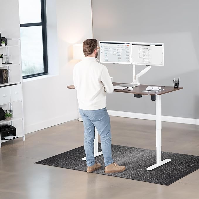 VIVO Electric 63 x 32 in Standing Desk, Memory Height Adjustment, 176 lb Frame Support, 2E Series, Dark Walnut Top White Frame, DESK-KIT-2EWD