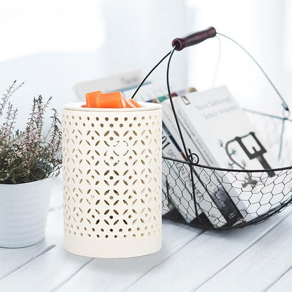 ASAWASA Ceramic Wax Melt Warmer with Timer and Silicone Dish,Candle Wax Warmer for Scented Wax & Essential Oils,Ideal Gift for Home Office Kitchen(Long White)
