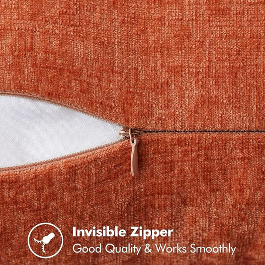 MIULEE Pack of 2 Fall Couch Throw Pillow Covers 18x18 Inch Rust Farmhouse Decorative Pillow Covers with Stitched Edge Soft Chenille Solid Dyed Pillow Covers for Sofa Bed Living Room