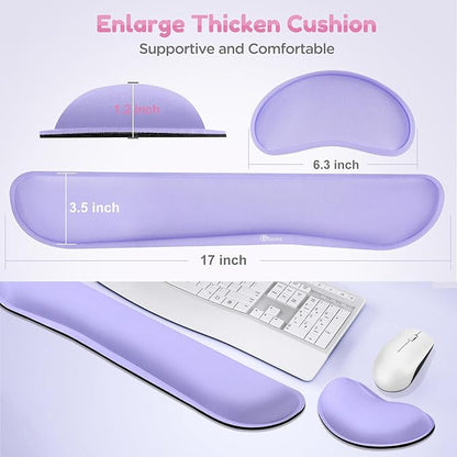 Gimars Upgrade Enlarge Gel Memory Foam Set Keyboard Wrist Rest Pad, Mouse Wrist Cushion Support for Office, Computer, Laptop, Mac, Comfortable, Lightweight for Easy Typing Pain Relief, Purple