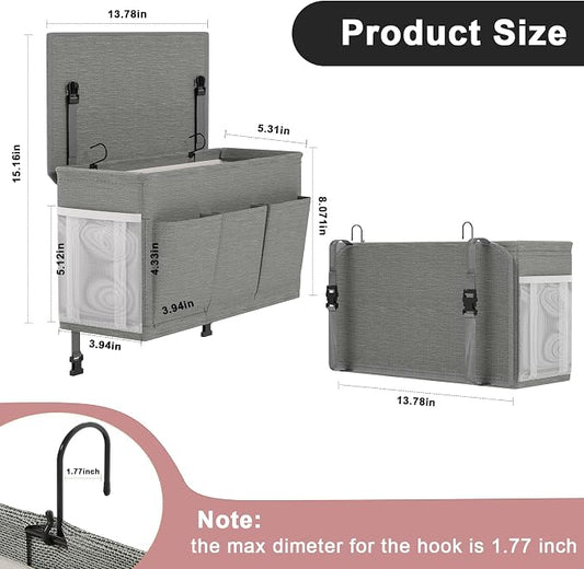 Edudif Dual-purpose Bedside Caddy Bedside Organizer, Bed Caddy with 6 Pockets, Versatile Bedside Storage Solution Magazine Remotes holder, ideal for Home, Dorm, Hospital, Crib Bed