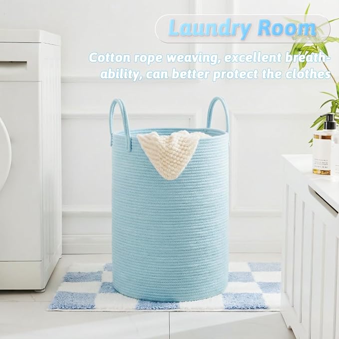 Laundry Basket,Woven Cotton Rope Laundry Hamper,40L for Decor Storage of Dirty Clothes,Toys and Blankets in Bathroom,Baby Room and Living Room