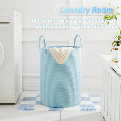 Laundry Basket,Woven Cotton Rope Laundry Hamper,100L for Decor Storage of Dirty Clothes,Toys and Blankets in Bathroom,Baby Room and Living Room