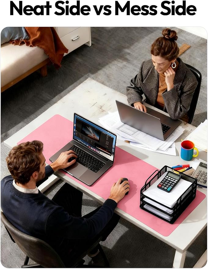 YSAGi Leather Desk Protector, Office Mat, Large Mouse Mat, Non-Slip PU Leather Blotter, Laptop Desk, Waterproof Writing Pad for Office and Home (Pink, 31.5" x 15.8")