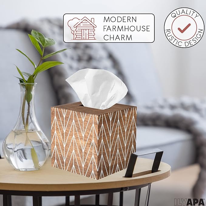 Ilyapa Wooden Tissue Box Cover, Barnwood Chevron Design - Modern Printed Wooden Tissue Holders