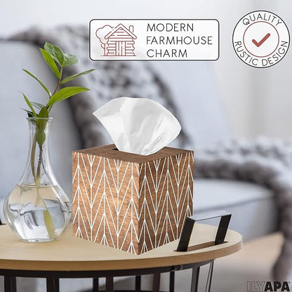 Ilyapa Wooden Tissue Box Cover, Barnwood Chevron Design - Modern Printed Wooden Tissue Holders