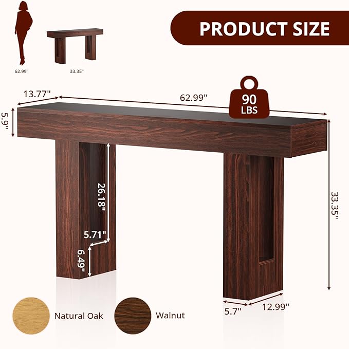 FURSUN 63" Console Table with 2 Drawers, Slim Entryway Table for Hallway, Narrow Sofa Table Behind Couch, Farmhouse Long Wood Accent Table for Foyer & Living Room, Dark Walnut