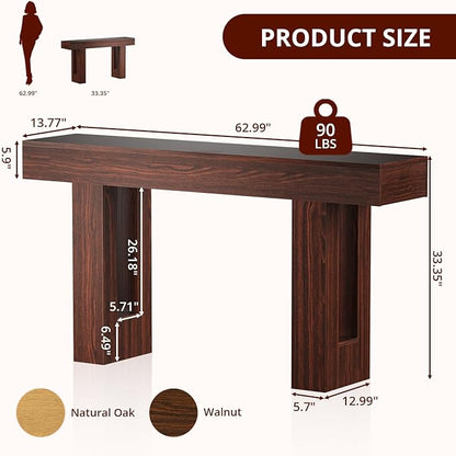 FURSUN 63" Console Table with 2 Drawers, Slim Entryway Table for Hallway, Narrow Sofa Table Behind Couch, Farmhouse Long Wood Accent Table for Foyer & Living Room, Dark Walnut