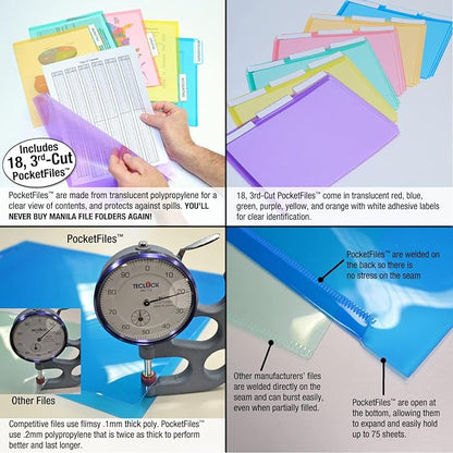 Ultimate Office WalMaster Heavy Duty, 10-Pocket Wall Chart Filing System WITH LABEL HOLDERS for Classroom and Office, Wall File Organizer PLUS 18 PocketFiles, Mounting Hardware & Door Hooks