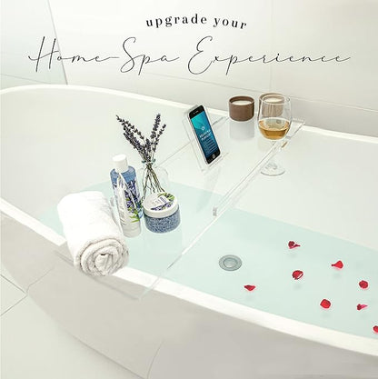 32" Supreme - Clear Acrylic Bathtub Tray Caddy Tub Shelf, Spa Board Luxury Bathroom Bath tub Table, Fits Across Bathtubs, Book, iPad and Wine Glass Holder (Supreme, 32")