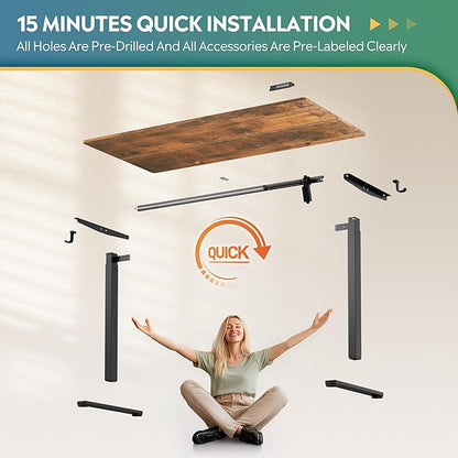 DEVAISE 55 x 28 Inches Electric Standing Desk, Adjustable Height Stand up Desk, 28" Deeper Desktop Sit to Stand Desk with 3 Memory Preset, Adjustable Computer Desk for Home Office (Rustic Brown)