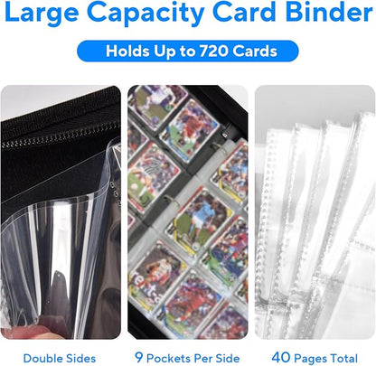 Portable 9-Pocket Trading Card Binder, Holds 720 Cards with 40 Removable Double-Sided Sleeves, Baseball Card Binder Card Storage Organizer Album for Boys, Girls, Sports & Game Cards