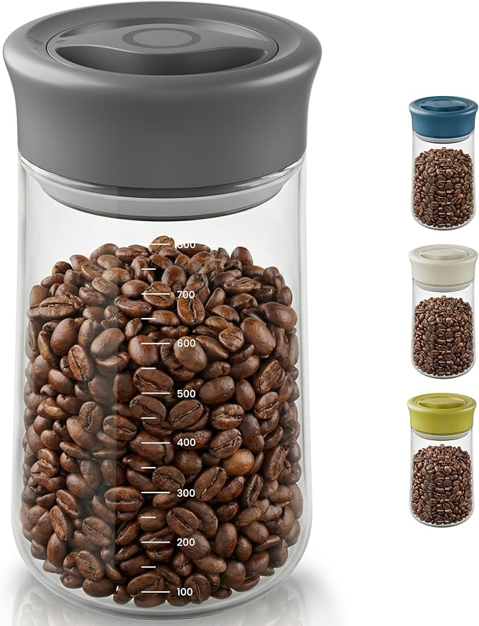 LAKUMIQI Overnight Oats Containers with Lids, 17oz Glass Jars with Airtight Lids, One-Hand 90° Twist-Off Wide Mouth Food Storage for Coffee Bean, Chia Pudding, Meal Prep, Pantry, Grey