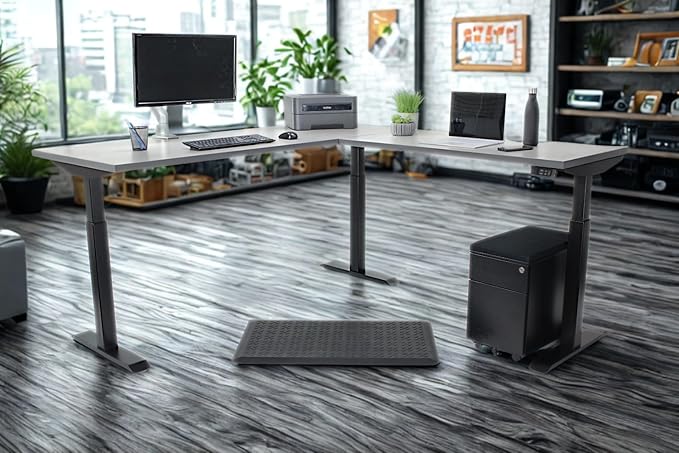 Lift It, Electric Sit Stand/Height Adjustable 72"x24" L-Shape Desk and 48"x24" Return for Office or Home, Dual Motor, 4 Memory/USB Charging LED Control, Grey Strand Top and Black Frame