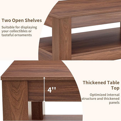 LKTART 43.3" Coffee Table with Storage, 2-Tier Mid Century Rectangular Accent Table with Thick Tabletop, Rustic Style Cocktail, Center Table for Living Room, Office, Apartment (Walnut)