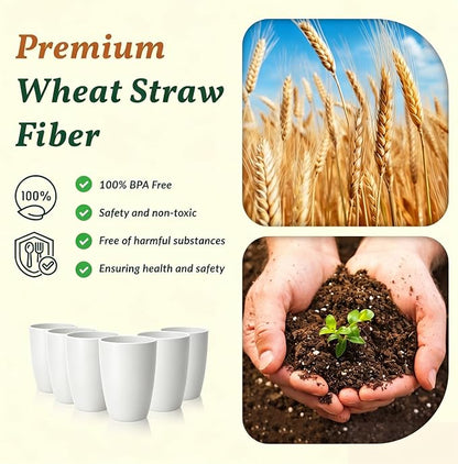 Homienly Wheat Straw Cups 12oz Unbreakable & Easy to Clean Cups Reusable Outdoor Drinking Cups for Travel,Camping,Picnic, Refrigerator and Dishwasher Safe Stackable Water Tumblers- White