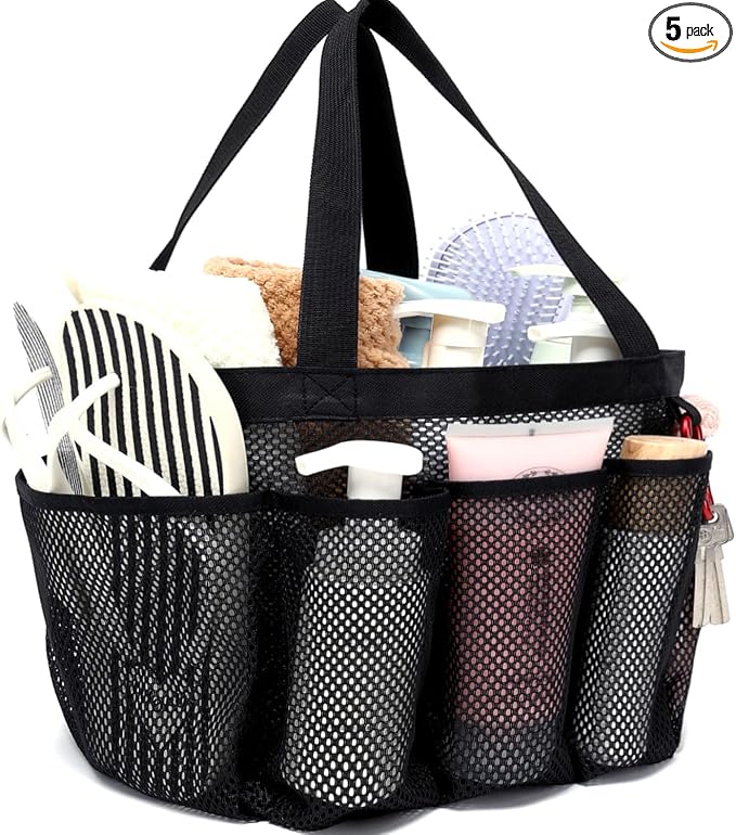 GYEUKHAM Mesh Shower Caddy Portable for College Dorm, Quick Dry Hanging Shower Bag with 8 Pockets, Bathroom Tote Organizer for Gym, Travel, Camping, Black