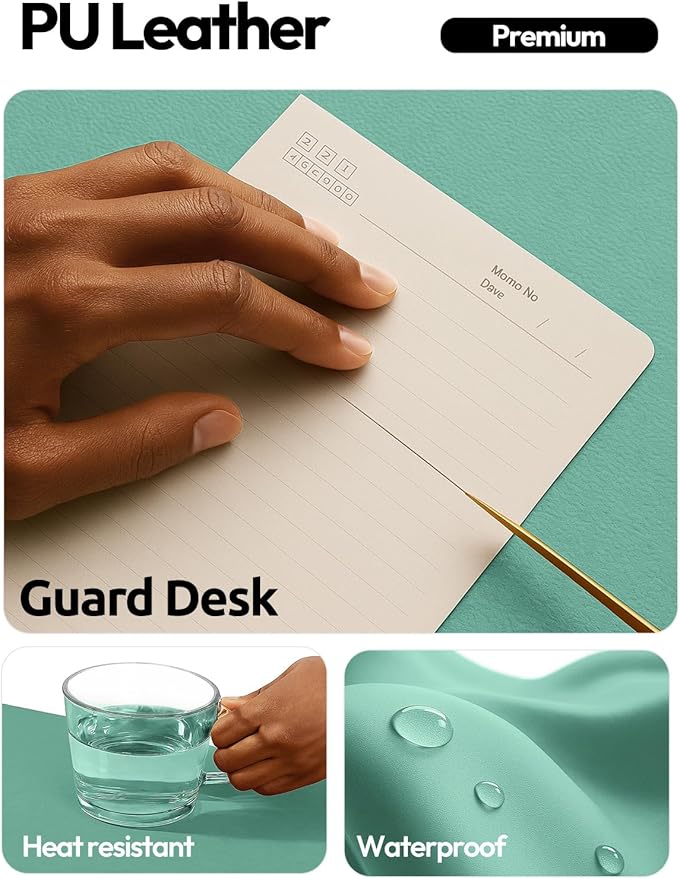 YSAGi Leather Desk Protector, Office Mat, Large Mouse Mat, Non-Slip PU Leather Blotter, Laptop Desk Pad, Waterproof Writing Pad for Office and Home (Green-Blue, 23.6" x 13.8")