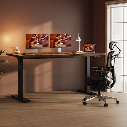 Dual Motor Standing Desk, Large Stand Up Desks, 63x28 Inches Electric Sit Stand Desks, 4 Memory Preset Adjustable Height Computer Table for Home Office with Splice Board (Brown)