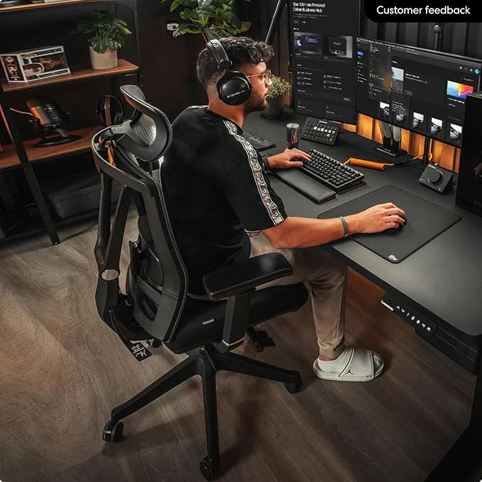 Autonomous ErgoChair Pro Grey Foam Ergonomic Office Chair for Back Pain Relief Adjustable Lumbar Support, Headrest, Big and Tall Home Office Desk Chair Comfy 300 LBS with Swivel Wheels for Long Hours