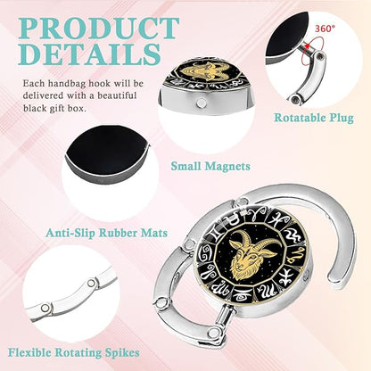 Capricorn Foldable Purse Hook Gifts, Black Gold Zodiac Sign Handbag Hanger, Women's Bag Hanger Holder, Round Purse Table Hook, Funny Capricorn Birthday Gifts for Women Men Astrology Lovers