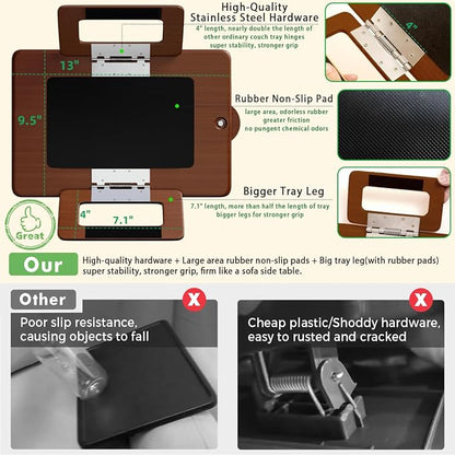 Smatdecis Couch Arm Tray Table Sofa Arm Clip, Armrest Tray Table Suitable for Home Drinks/Fast Food/Fruit Etc, Large Size Multi-Function Brown(360° Rotating Stand A)