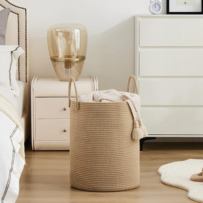 Jute Rope Woven Laundry Hamper Basket by YOUDENOVA, 72L Tall Luandry Basket, Baby Nursery Hamper for Blanket Storage in Bedroom-Large-Jute