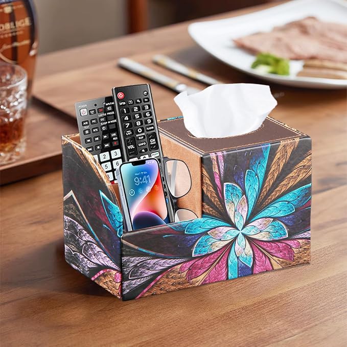BLIENCE PU Leather Square Tissue Box Cover - Multi-Functional Tissue Box Holder, Tissue Box Cover with Storage,Tissue and Remote Control Holder, Cube Tissue Box Organizer Bedroom Nightstand End Table