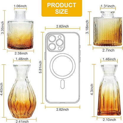 Mapoxy Glass Bud Vases Set of 4,Small Brown Flower Vases for Wedding Centerpiece Table Decorations,Clear Vintage Embossed Mini Vases,Flower Arrangements in Vases for Party or Home Decor
