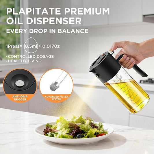 17oz/500ml Premium Olive Oil Sprayer for Cooking, 2 in 1 Glass Olive Oil Dispenser Bottle for Kitchen Gadgets, Spray Bottle with Portion Control for Salad, Frying, BBQ (Black)
