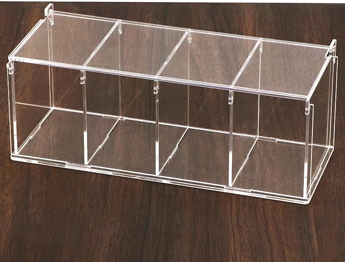 QWORK Coffee Capsule Holder Acrylic Box, Clear 4 Compartment Coffee Pod Storage Organizer with Lid, 11.73" x 5.12" x 4.72"