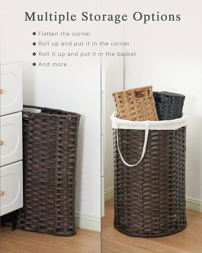 Laundry Basket Round Rattan Laundry Hamper 29.1 Gal(110 L) Handwoven Large Wicker Basket with Handles, Wicker Hamper with Removable Bags and 2 Mesh Bags for Bathroom Living Room Brown(No Lid)
