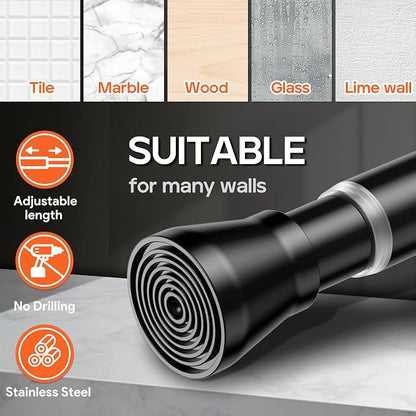 AIZESI Black 2pcs Spring Tension Rods 17 to 26 Inch, Small Curtain Rods No Drilling, Adjustable Curtain Rod Non-Slip, Short Tension Rod Non-Slip For Windows Closet Bedroom Kitchen