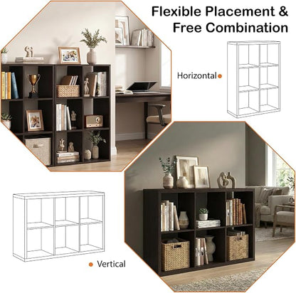 WannabeMyself【2026 Wooden Thick Frame】 6 Cube Storage Organizer with Anti-Tipping Kits, Reversible Open Back Book Shelf,Bookcase for Living Room,Bedroom,Entrance Hall,Office,11.6×36.3×24.6,Chocolate