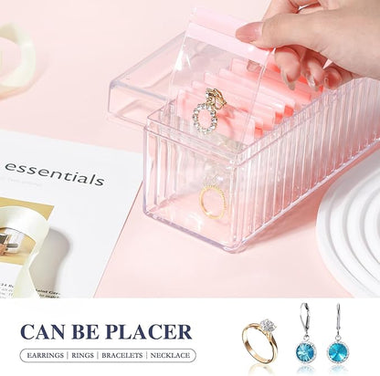 HOMEHIVE Acrylic Jewelry Box Organizer, Clear Jewelry Organizer Holder with 20 Portable Anti Tarnish Jewelry bags, Travel Jewelry Case for Earrings/Rings/Necklaces for Women Girls, Pink