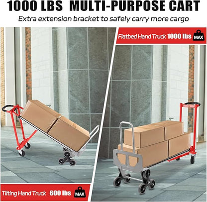 3 in 1 Industrial Convertible Stair Climbing Cart,1000 LBS Capacity Hand Trucks Heavy Duty, Hand Truck Dolly for Transport & Moving in Warehouse, Home, Supermarket
